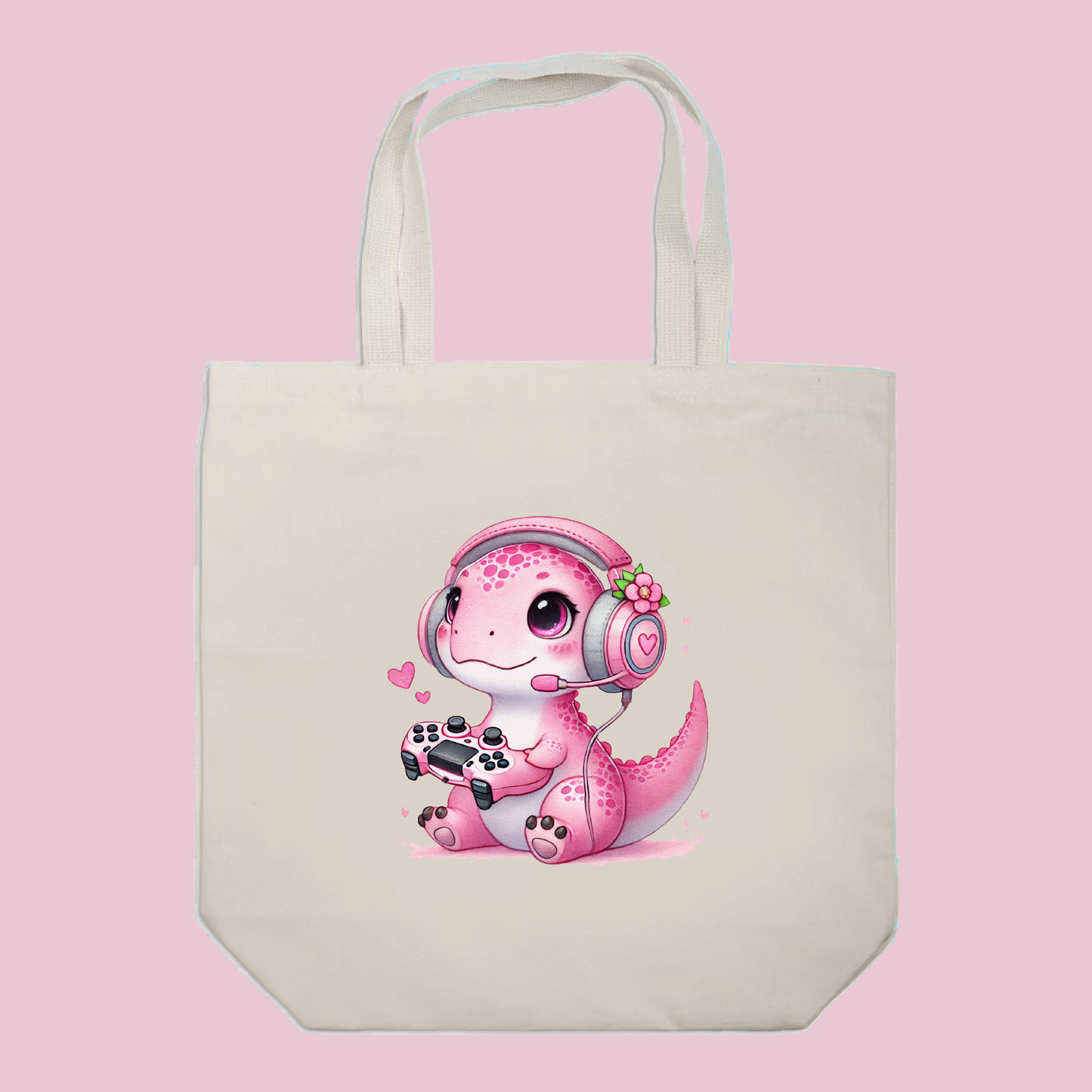 Gamer Girl Dino Tote Bag