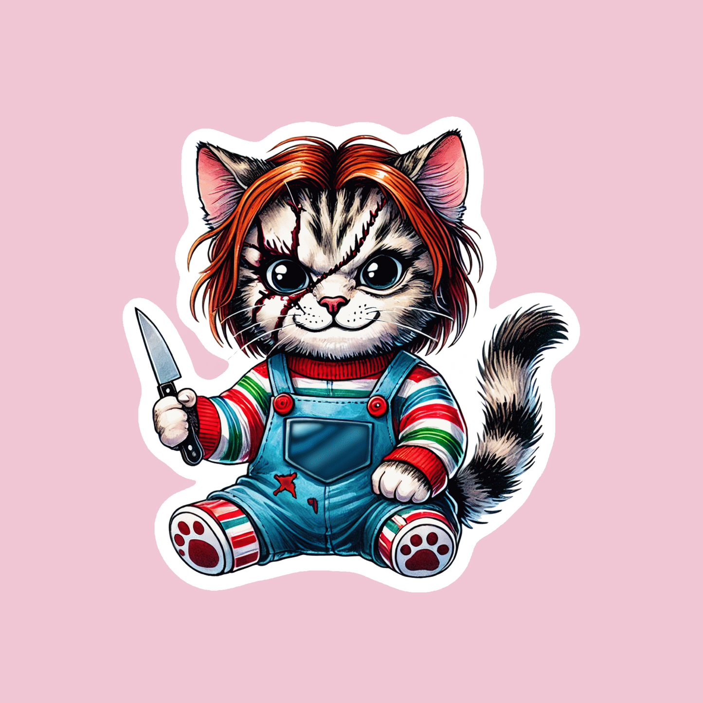 Autocollant Poupée Chat Horreur