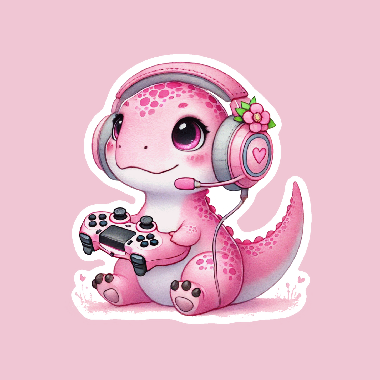 Gamer Girl Dino Sticker