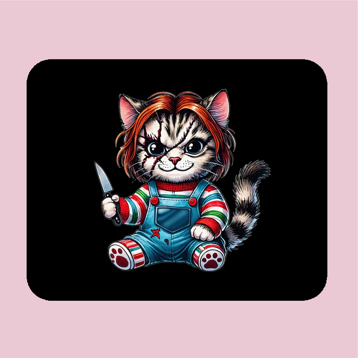 Creepy Cat Doll Mouse Pad