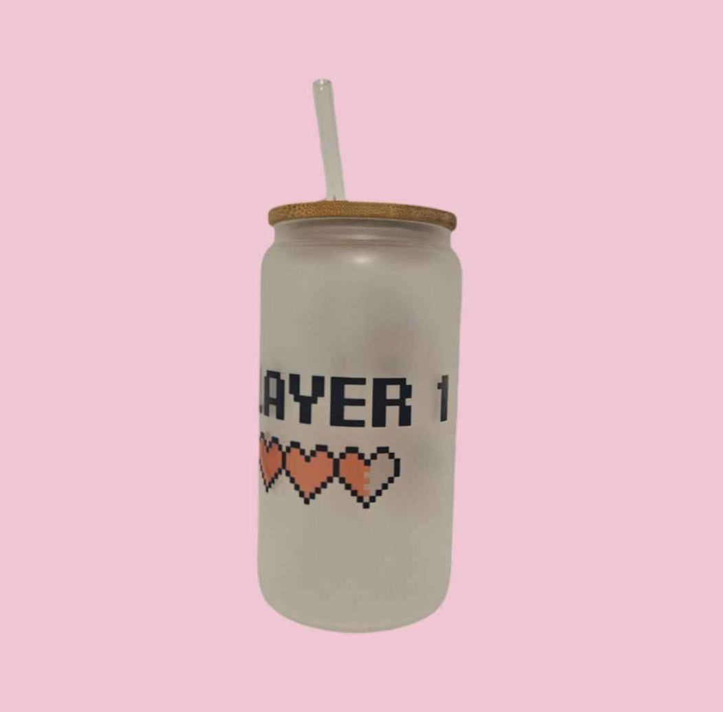Gamer Girl Dino - Player 1 Frosted Glass Tumbler