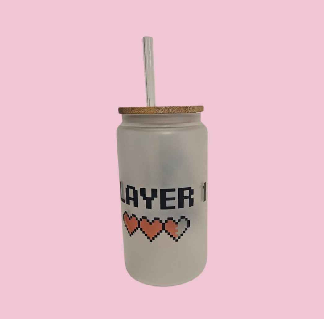 Gamer Dino - Player 1 Frosted Glass Tumbler
