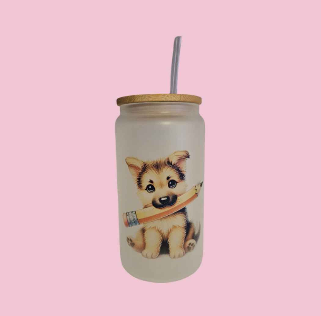 German Shepherd Puppy Frosted Glass Tumbler