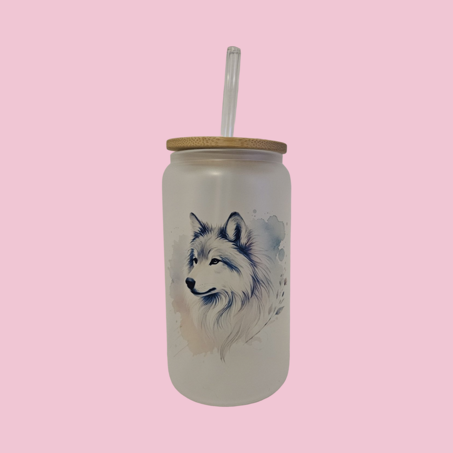 Watercolor Wolf Frosted Glass Tumbler