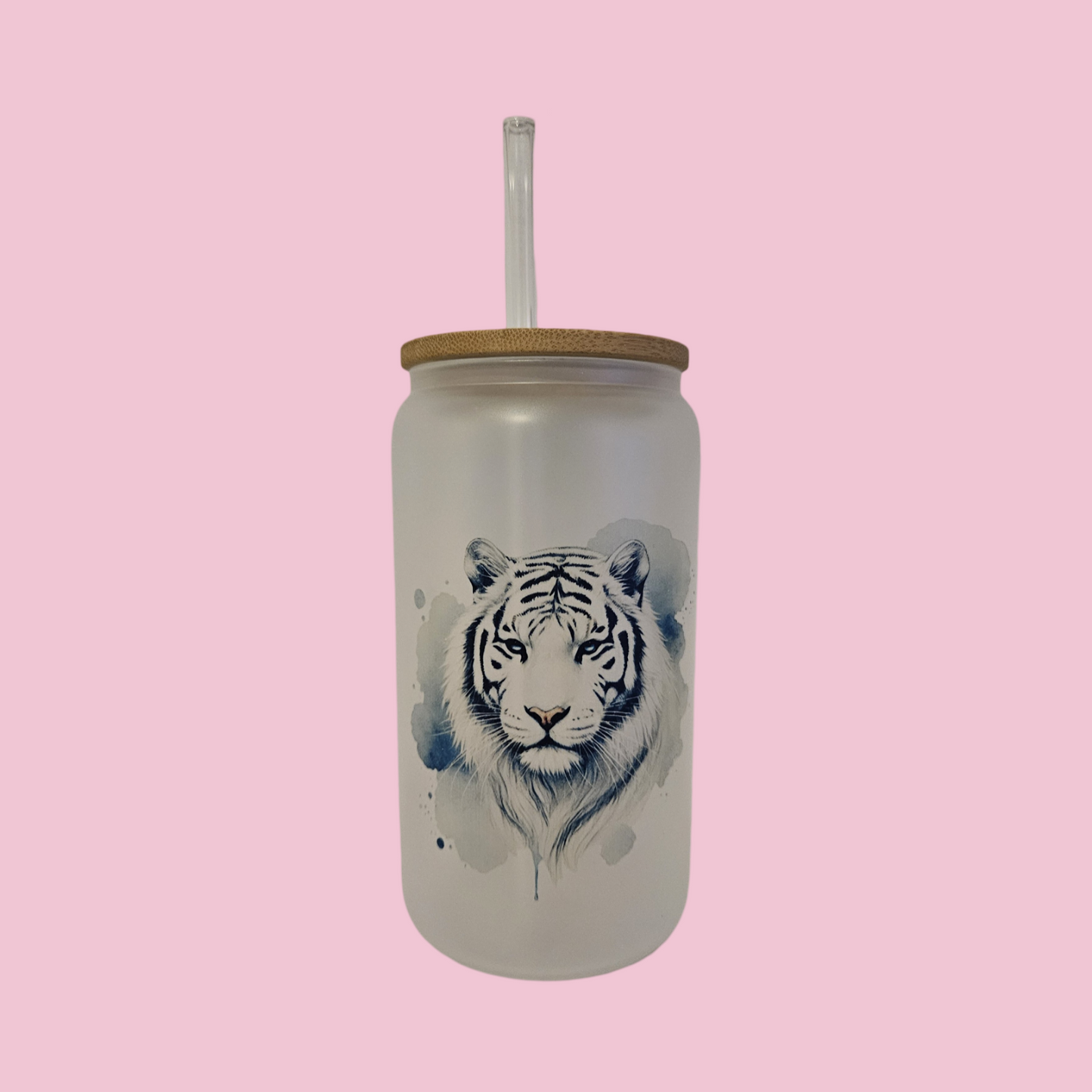 Watercolor White Tiger Frosted Glass Tumbler