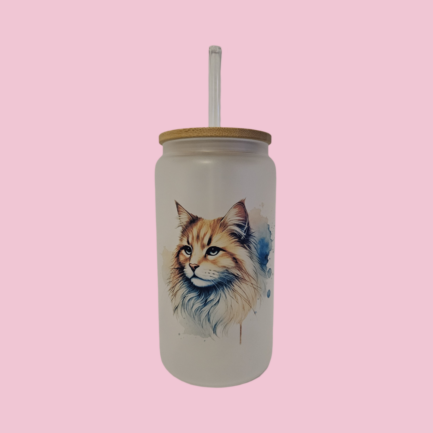 Watercolor Orange Cat Frosted Glass Tumbler