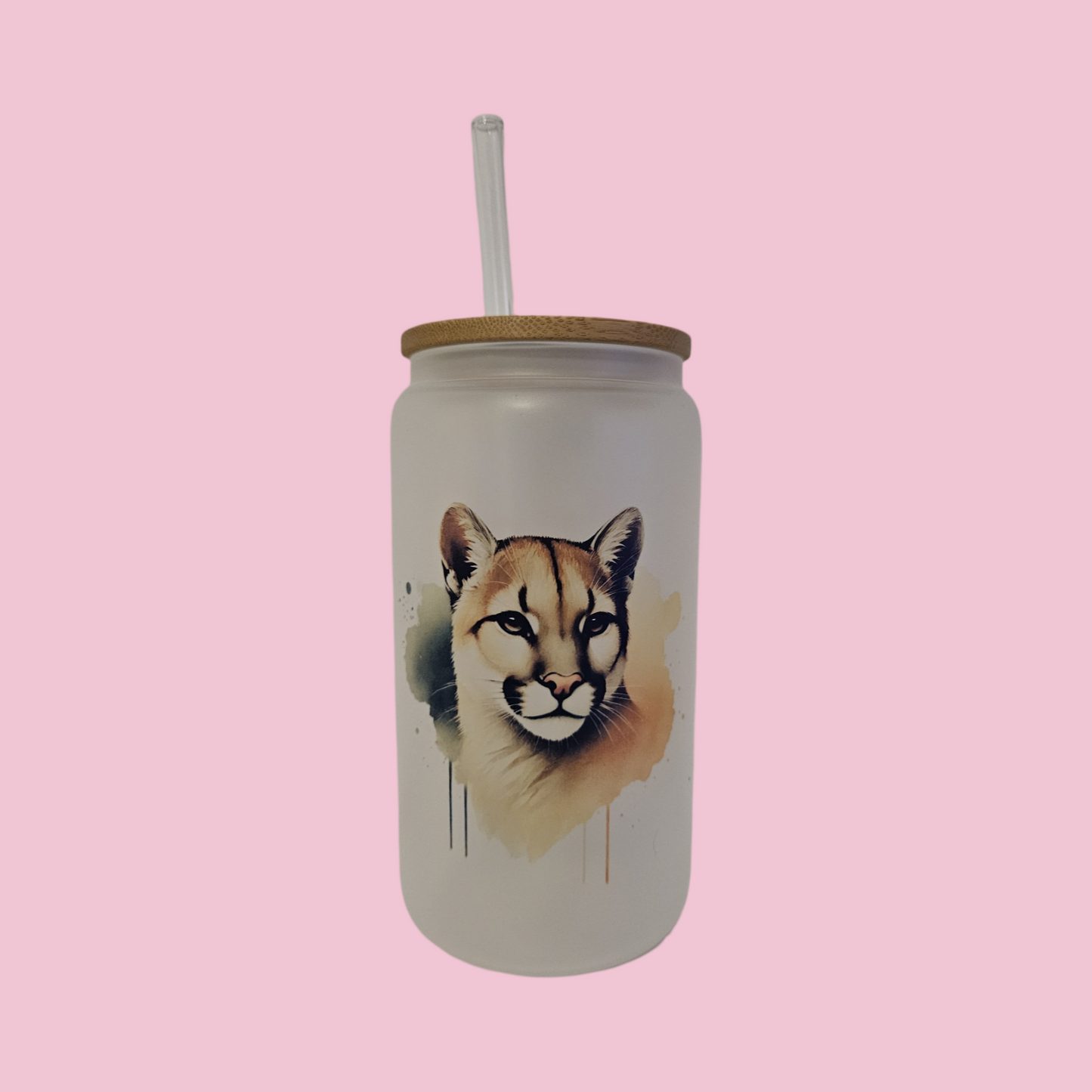 Watercolor Puma Frosted Glass Tumbler