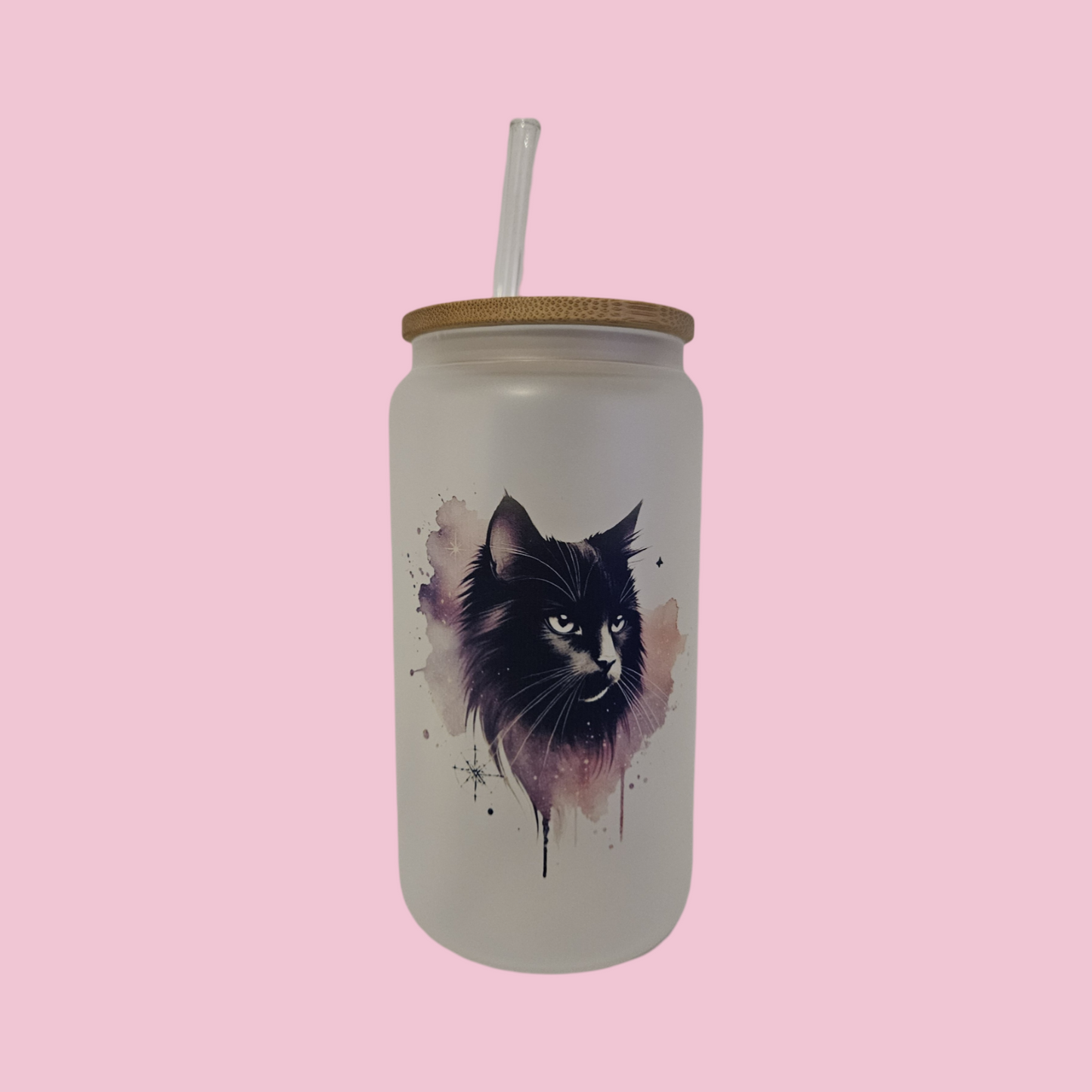 Watercolor Black Cat Frosted Glass Tumbler