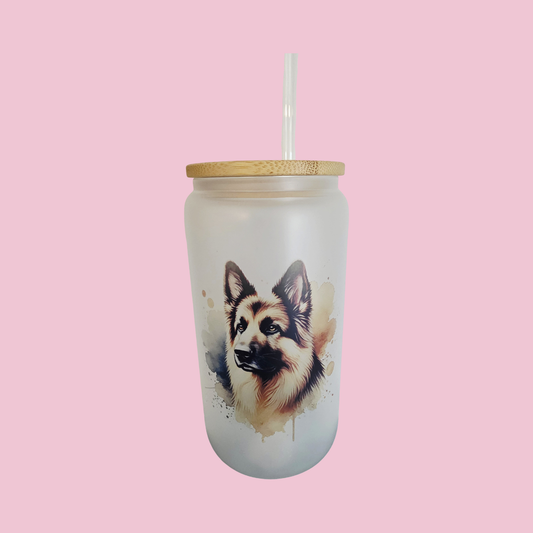 Watercolor German Shepherd Frosted Glass Tumbler