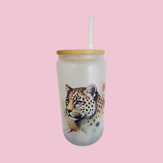 Watercolor Jaguar Frosted Glass Tumbler