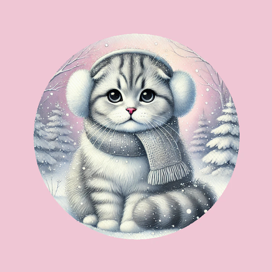 Sous-verre Scottish Fold Gris & Blanc - Hiver