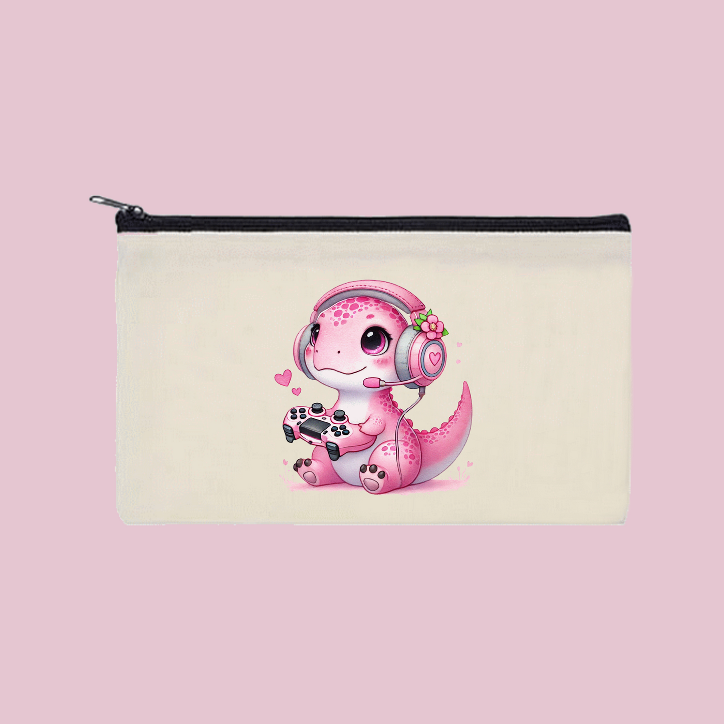 Gamer Girl Dino Zipper Bag