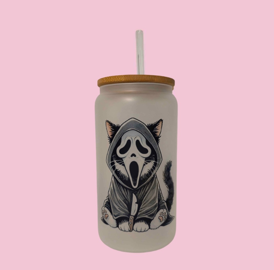 Creepy Scream Cat Frosted Glass Tumbler