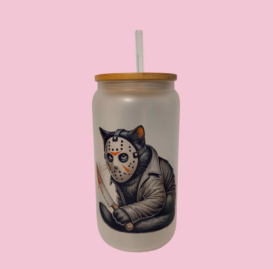 Creepy Killer Cat Frosted Glass Tumbler