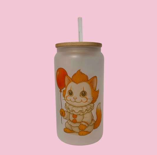 Creepy Clown Cat Frosted Glass Tumbler
