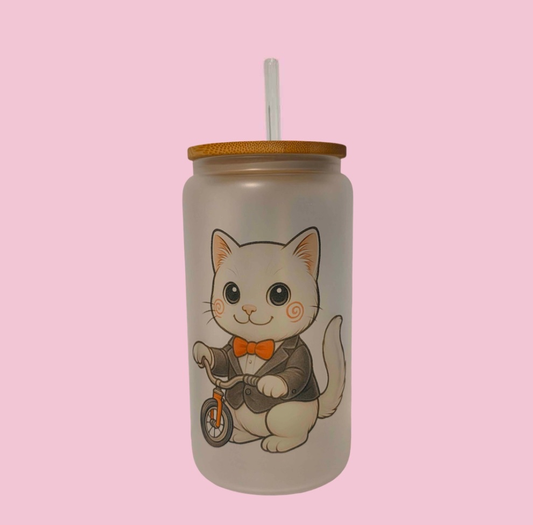 Creepy Jigsaw Cat Frosted Glass Tumbler