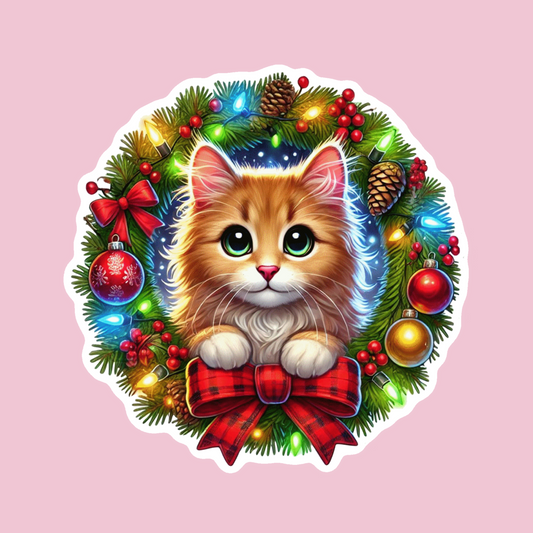 Autocollant Chat Roux - Noël