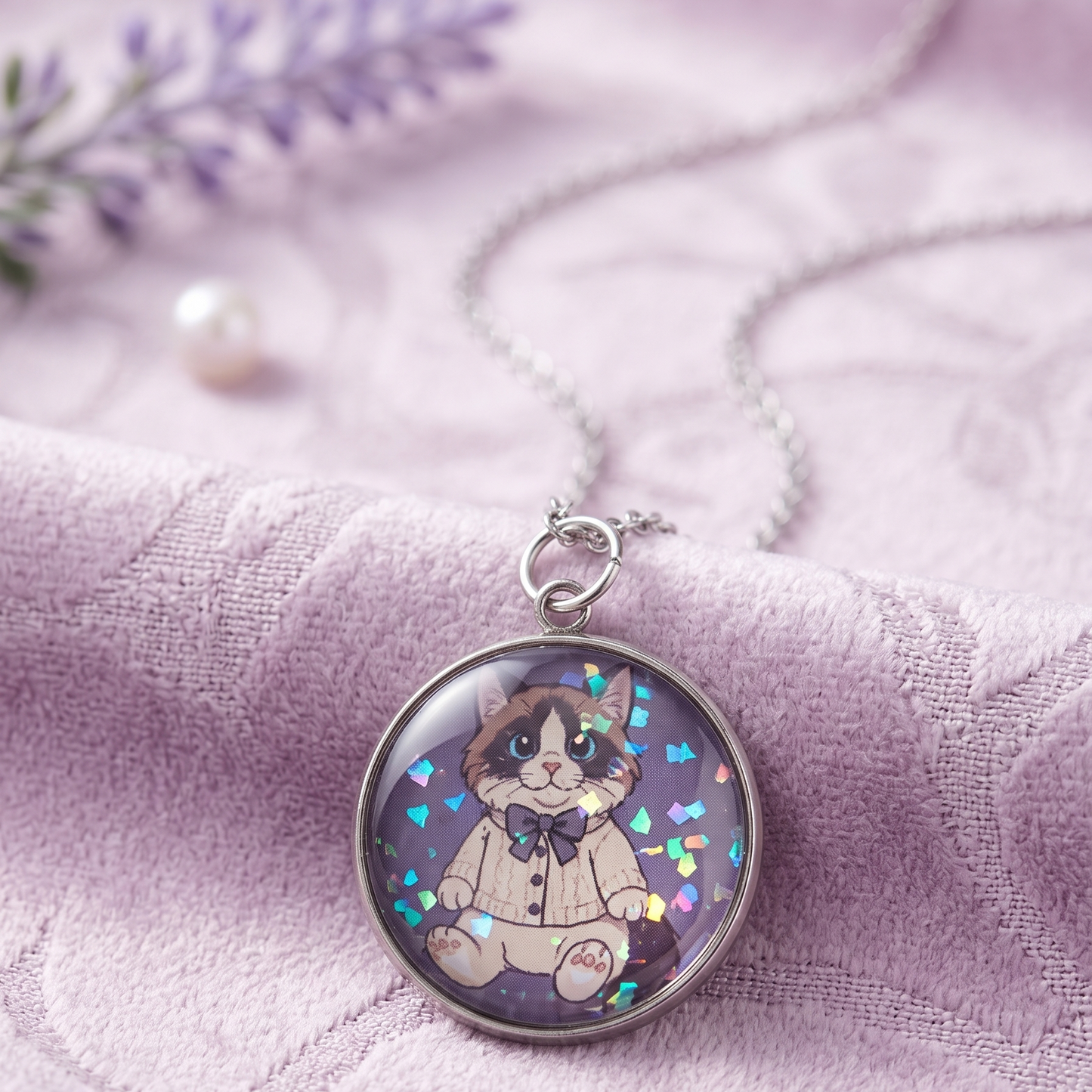 Collier Chat Ragdoll en Cardigan – Acier Inoxydable