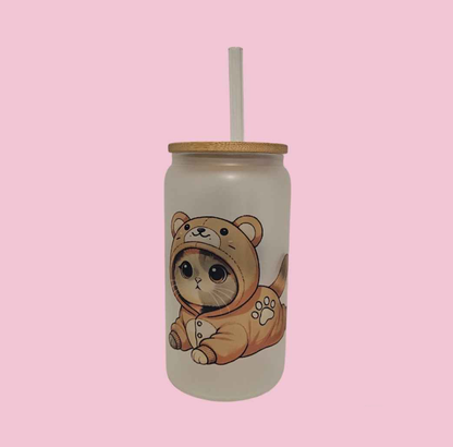 Bear Kitty Frosted Glass Tumbler