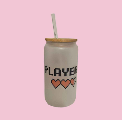 Gamer Girl Dino - Player 1 Frosted Glass Tumbler