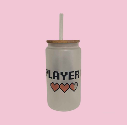 Gamer Dino - Player 1 Frosted Glass Tumbler