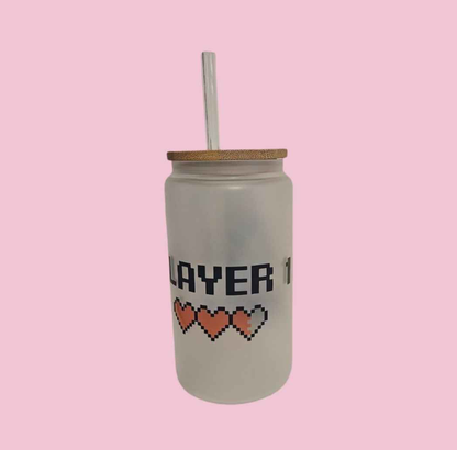 Gamer Dino - Player 1 Frosted Glass Tumbler