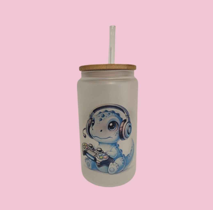 Gamer Dino - Player 1 Frosted Glass Tumbler